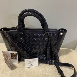 Patricia Nash Dark Blue Woven Leather Satchel